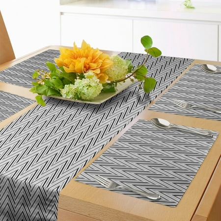 

Grey Chevron Table Runner & Placemats Zig Zag Classic Herringbone Vintage Thread Pattern Set for Dining Table Decor Placemat 4 pcs + Runner 14 x72 Charcoal Grey Pale Grey by Ambesonne