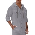 thumbnail image 4 of LMOIPLI Men's Cotton Linen Long Sleeve Button Down Shirt Summer Casual Hawaiian Beach Tops Lightweight Fashion Hoodies Shirts Dark Gray M, 4 of 9