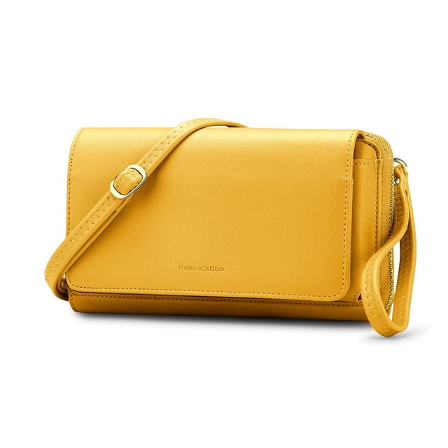 Peacocktion Cartera Para Mujer Monedero Tarjetero Con Rfid Gran Capacidad Bolso Bandolera Embrague 2 Correas Amarillo