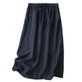 thumbnail image 2 of Elvqul Drawstring Skirts for Women Loose Trendy Elastic Waist Cotton Linen Navy Fashion Solid Color Womens Midi Skirts, 2 of 5