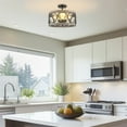 thumbnail image 3 of Kira Home Larkin 15" 3-Light Farmhouse Semi Flush Mount Ceiling Light, Wood Grain Metal, Weathered Ash Wood and Black, 3 of 9