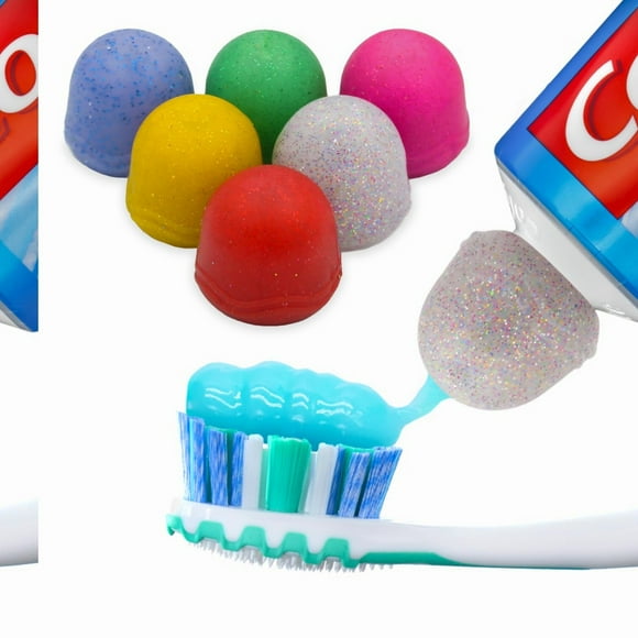 SqueezeGuard: Self-Closing Silicone Toothpaste Caps for Mess-Free Dispensing, Ideal for Kids and Adults, Enhances Tooth and Gum Health, Glitter 6-Pack