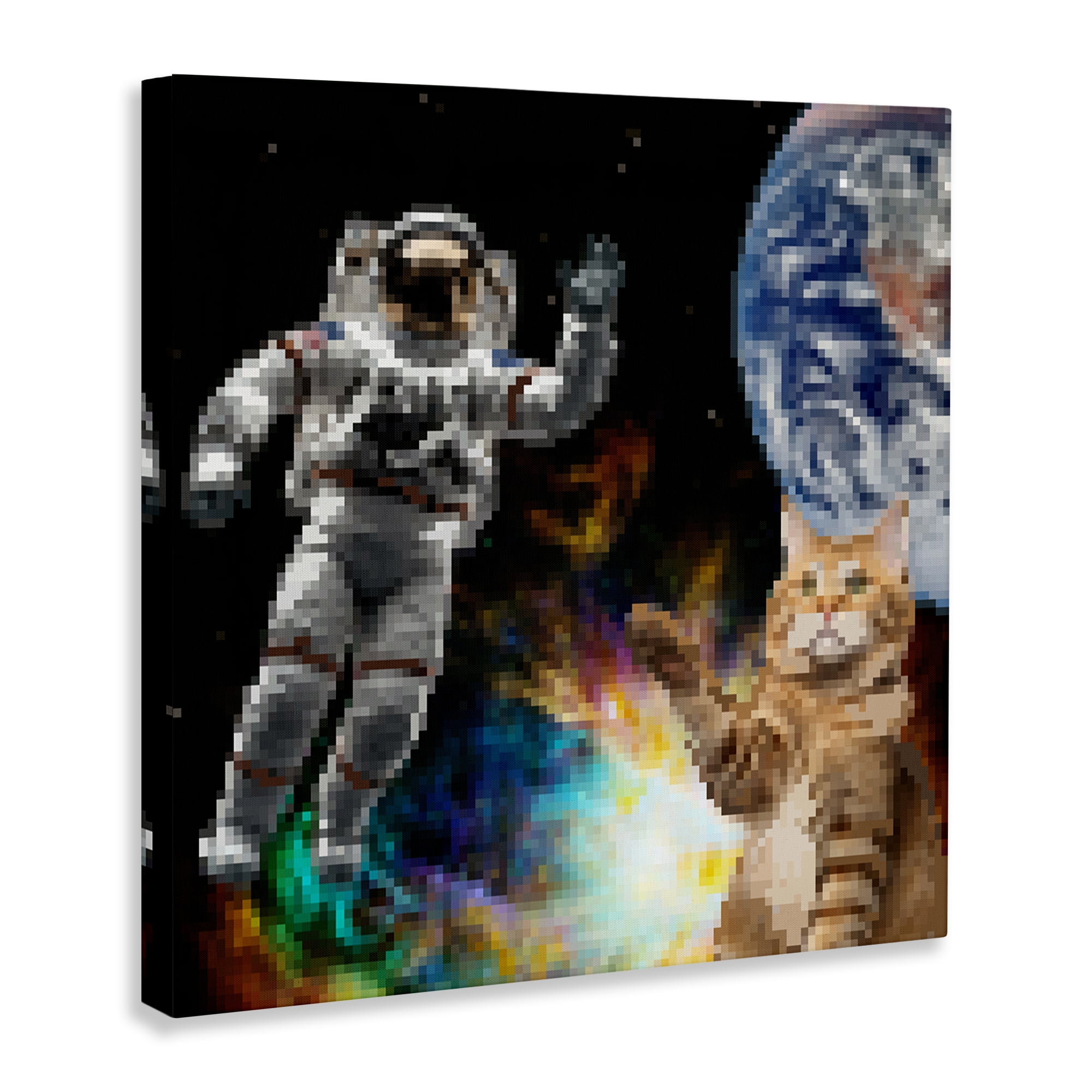 Stupell Industries Pixel Cat in Space Novelty & Humor Painting Wrapped Canvas Art Print Wall Art, 30 x 30