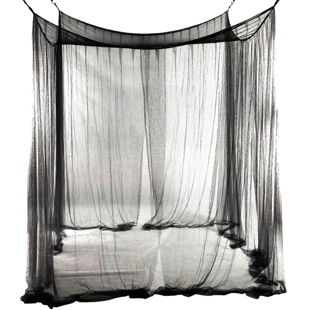 Mesh Bed Canopy, Four Corner Canopy, Bed Frame Queen Canopy Bed Tents for Girls, Bed Curtain for Toddler Bed, King Twin Size Bed Canopy Decor for Adults Bed, Kids Bed, Screen Netting Curtains Black