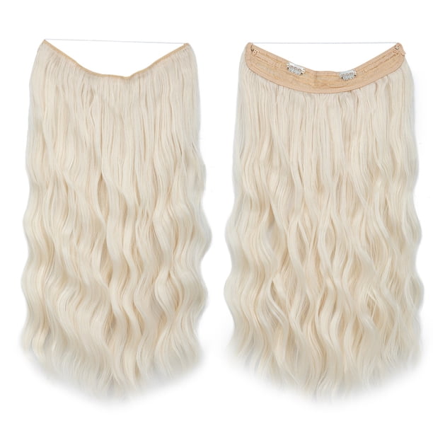 Xiao Hua Extensiones de cabello de alambre, gruesas, rizadas, onduladas, invisibles, con clip, sintéticas, para mujer, 20 pulgadas, color rubio claro