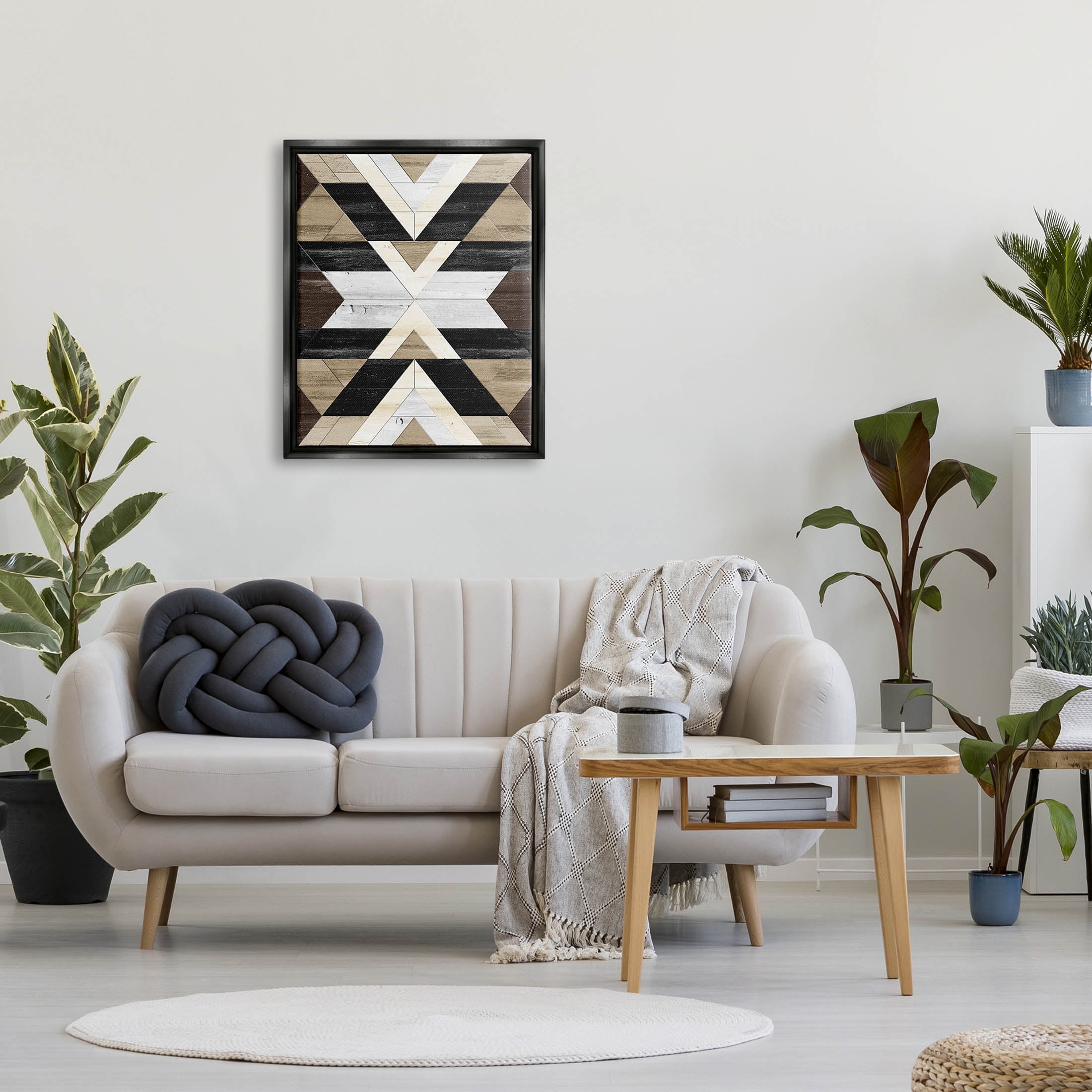 Rustic Linear Aztec Shapes Abstract Graphic Art Jet Black Framed Art Print Wall Art