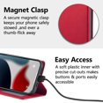 thumbnail image 5 of Premium PU Leather Flip Folio Case for iPhone 14/iPhone 13, Magnetic Closure Protective Case Kickstand Card Cash Slot Shockproof Durable Wallet Cover Soft TPU Inner Phone Case - Red, 5 of 14