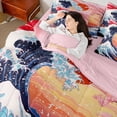 thumbnail image 4 of Homewish Japanese Ukiyo-E 7-Piece Twin Bedding Sets,Ocean Sea Wave Bedding Comforter Set,Orange Sunset Sheet Sets For Girl Kids,Luxury Bedroom Decor Reversible, 4 of 8