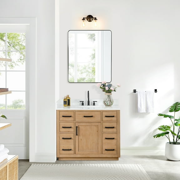 Gavino 42" Wood Vanity in Light Brown with Composite Stone Top with Mirror
