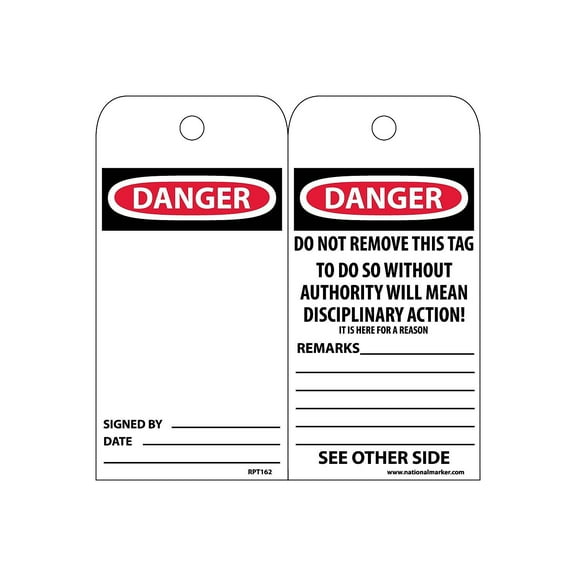 National Marker Accident Prevention Tags Danger 6X3 Unrip Vinyl 25/pack RPT162
