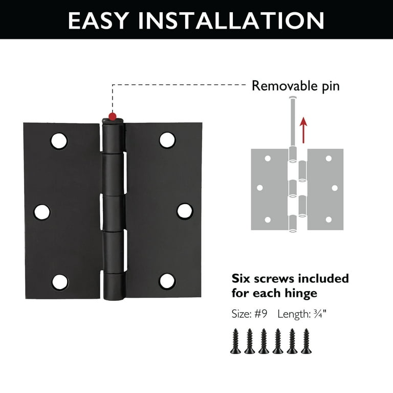 3-1/2 in. Black Residential Door Hinge with Square Corner Removable Pin Full Mortise (9-Pack) 3-1/2 in. Black Residential Door Hinge with Square Corner Removable Pin Full Mortise (9-Pack)