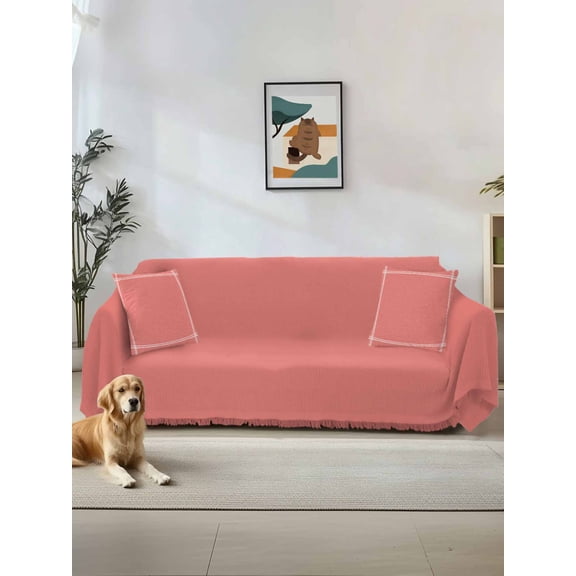 Pure Coral Red Couch Cover for 2 Cushion Sofa, Simple Solid Color Washable Loveseat Sofa Covers Slipcover for Sectional Sofas L-Shaped, Couch Throw Cover 71"x118"