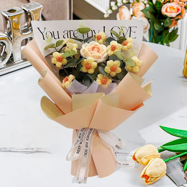 Arreglos florales de ramo de flores de crochet, creatividad, accesorio de fotografía, adorno de decoración del hogar con un regalo de compromiso de Naranja