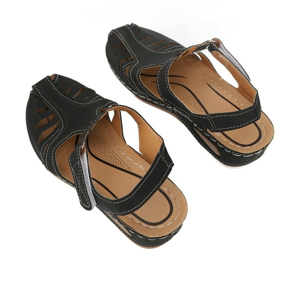 Sandalias negras para mujer,Sandalias para mujer talla 37 Sandalias para mujer Plataforma negra para mujer Materiales ecológicos