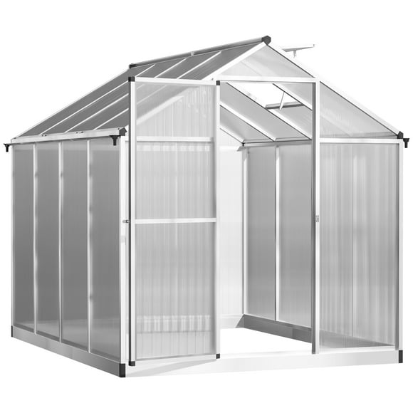 Outsunny 8' x 6' x 6.4' Walk-in Garden Greenhouse Polycarbonate Panels Plants Flower Growth Shed Cold Frame Outdoor Portable Warm House Aluminum Frame