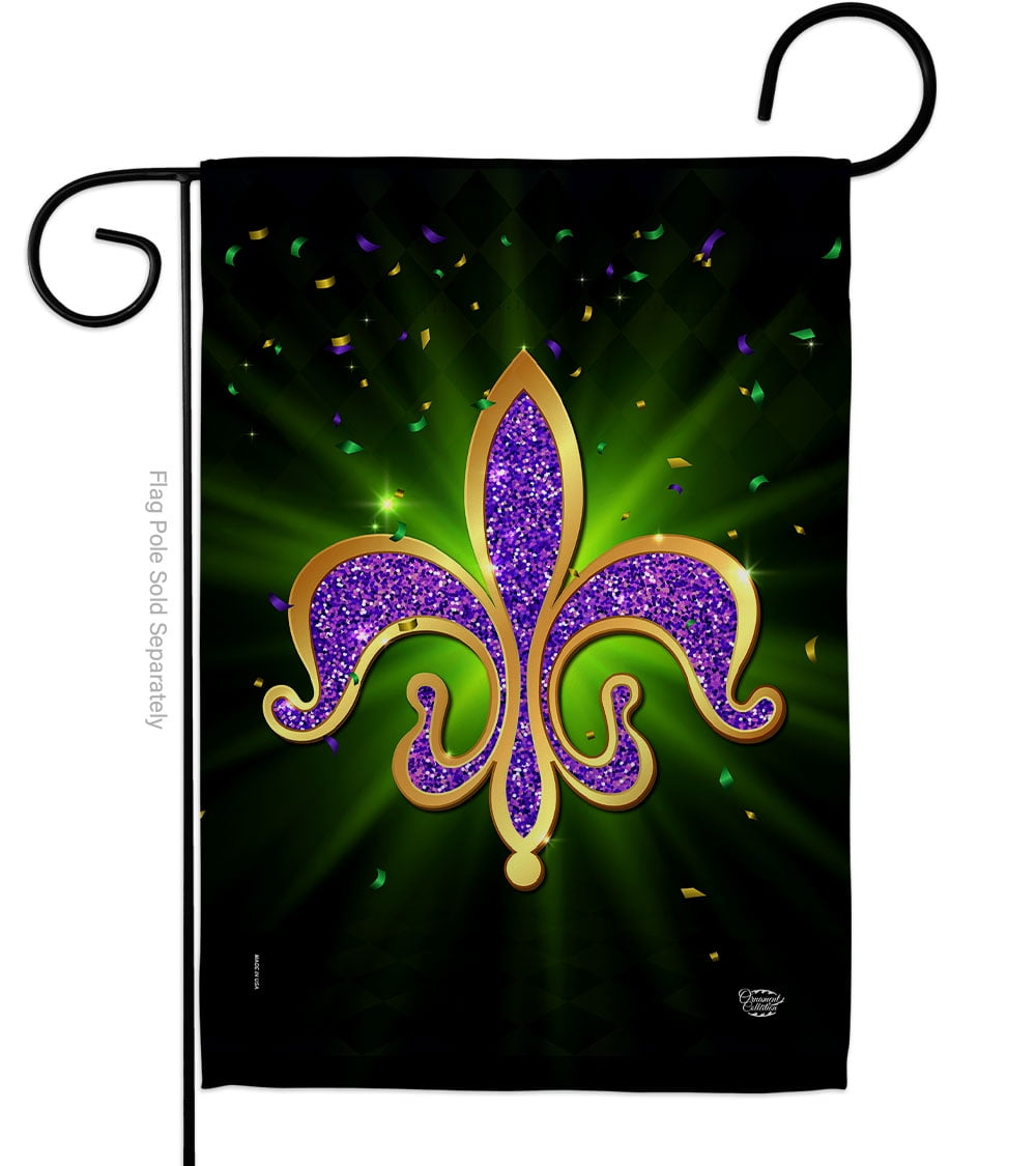 CROWNED BEAUTY Mardi Gras Fleur de Lis Welcome Garden Flag 12×18 Inch Small Beads New Orleans Vertical Double Sided Flag for Outside Yard Carnival Celebration Farmhouse Décor CF033-12