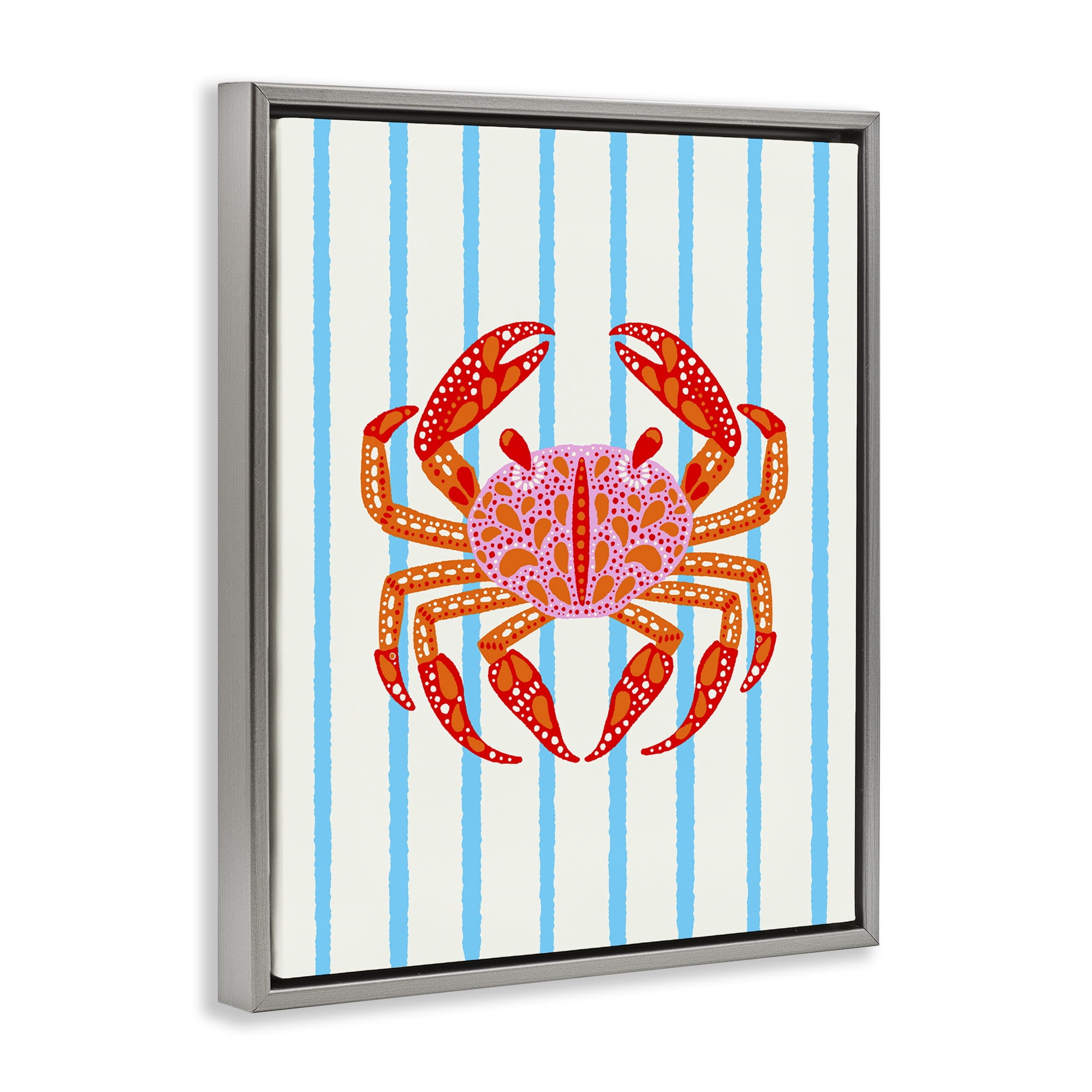 Stupell Industries Bright Crab on Stripes Gray Framed Floater Canvas Wall Art, design by Indira Prieto | IndySign