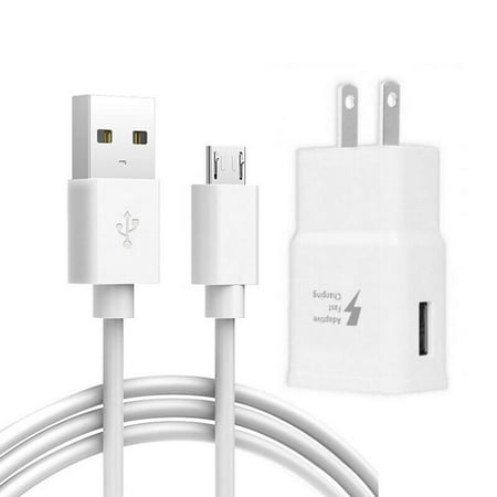 Samsung Galaxy S7 Active Adaptive Fast Charger Micro USB 2.0 Charging Kit [1 Wall Charger + 3 FT Micro USB Cable] Dual voltages for up to 60% Faster Charging! White
