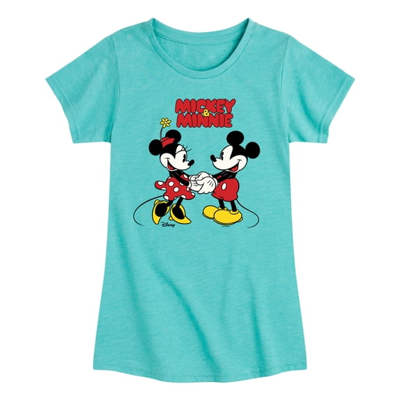 Disney - Mickey And Minnie Holding Hands - Youth Girls Fitted Short Sleeve T-Shirt