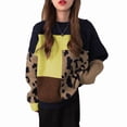 thumbnail image 3 of Women'S Fall Winter Long Sleeve Round Neck Pullover Sweater Leopard Print Colorblock Knitted Top Yellow One size, 3 of 6