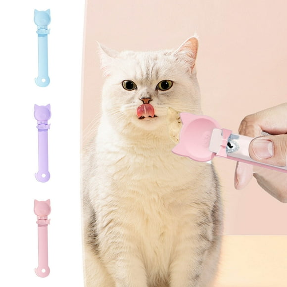 Cuchara dispensadora de premios para gatos - Alfombra para lamerla y comedero para comida húmeda, pienso, aperitivos y líquidos, operación con una sola mano, herramienta para alimentar sin desorden