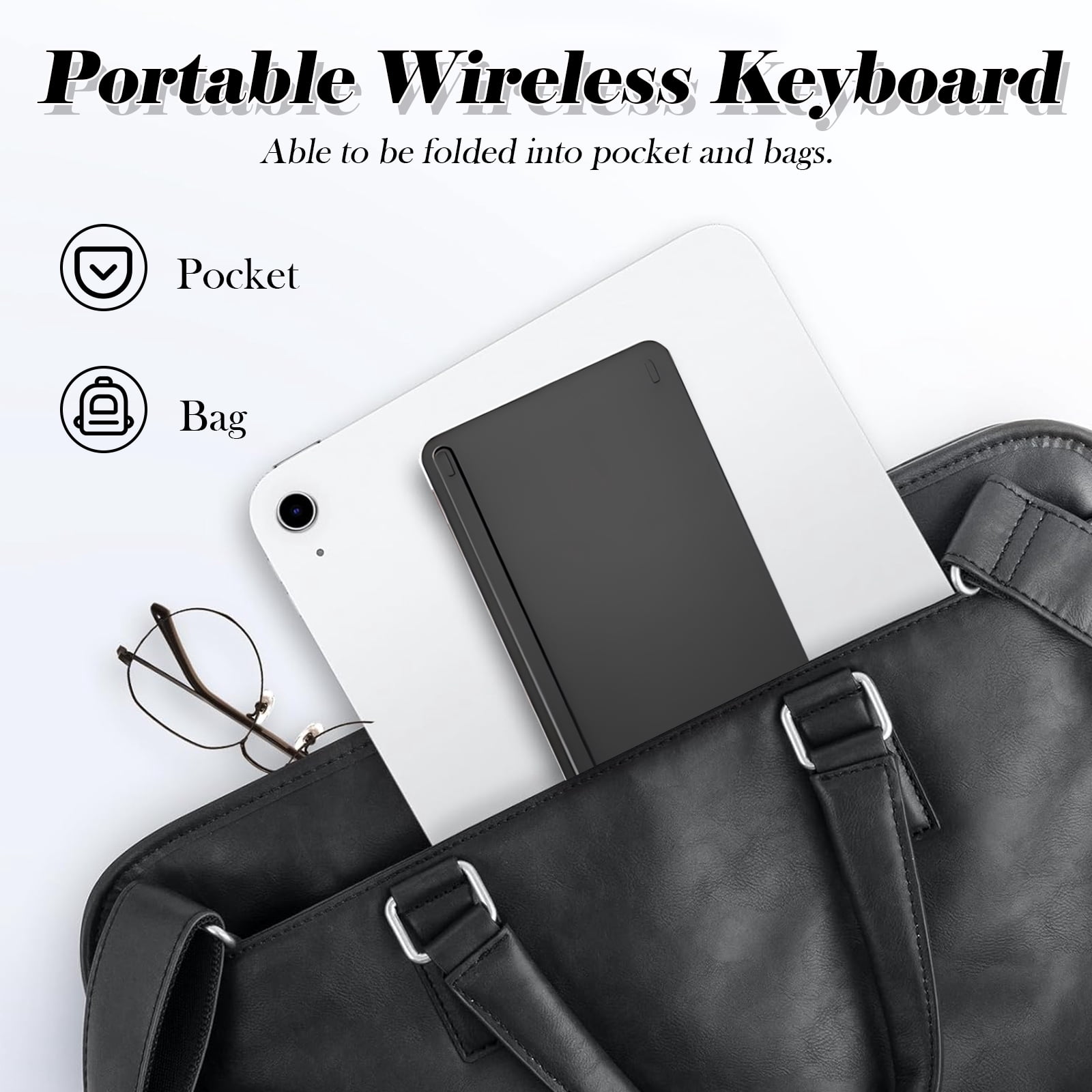 RONY Foldable Wireless Bluetooth Keyboard: Rechargeable Portable Travel Keyboard for Android Windows System Laptop Tablet Smartphone