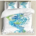 thumbnail image 1 of Seahorse King Size Duvet Cover Set, Seahorse Design with Abstract Curvy and Wavy Geometric Forms, Decorative 3 Piece Bedding Set with 2 Pillow Shams, Lime Green Blue and Night Blue, by Ambesonne, 1 of 3