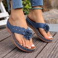 thumbnail image 4 of Rokment Flower Platform Wedge Dress Backless Sandals for Women Plantar Fasciitis with Arch Support Bohemian Beach Casual Leather Chunky Heel Orthotic Flip Flops Walking Slides Slippers Blue Size 7.5, 4 of 6