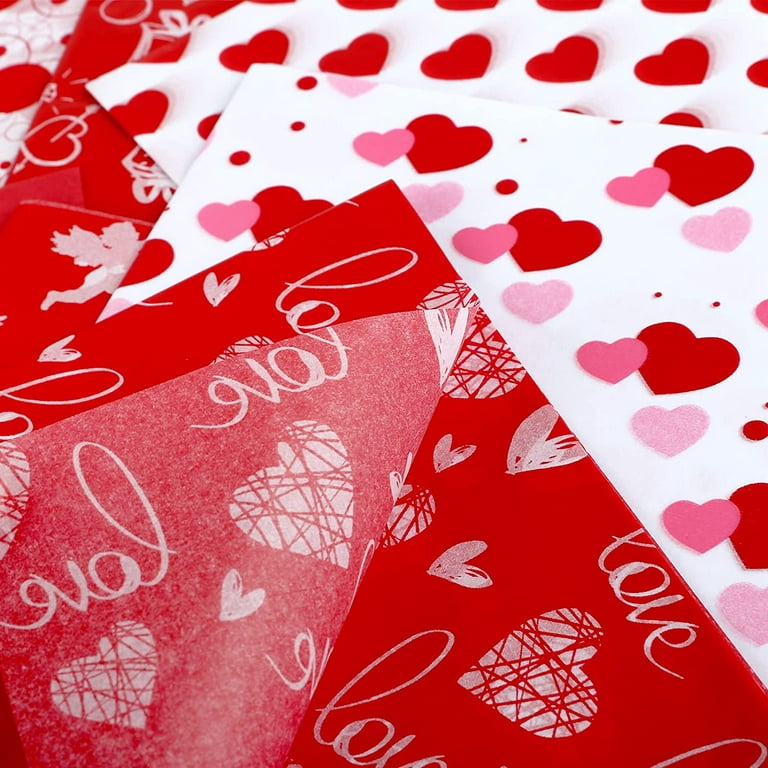 Cholancy 90 Sheets 13.8'' x 19.7'' Valentines Tissue Paper for Gift Bags 6  Designs Red Tissue Paper Bulk for Gift Wrapping,Wedding Anniversary