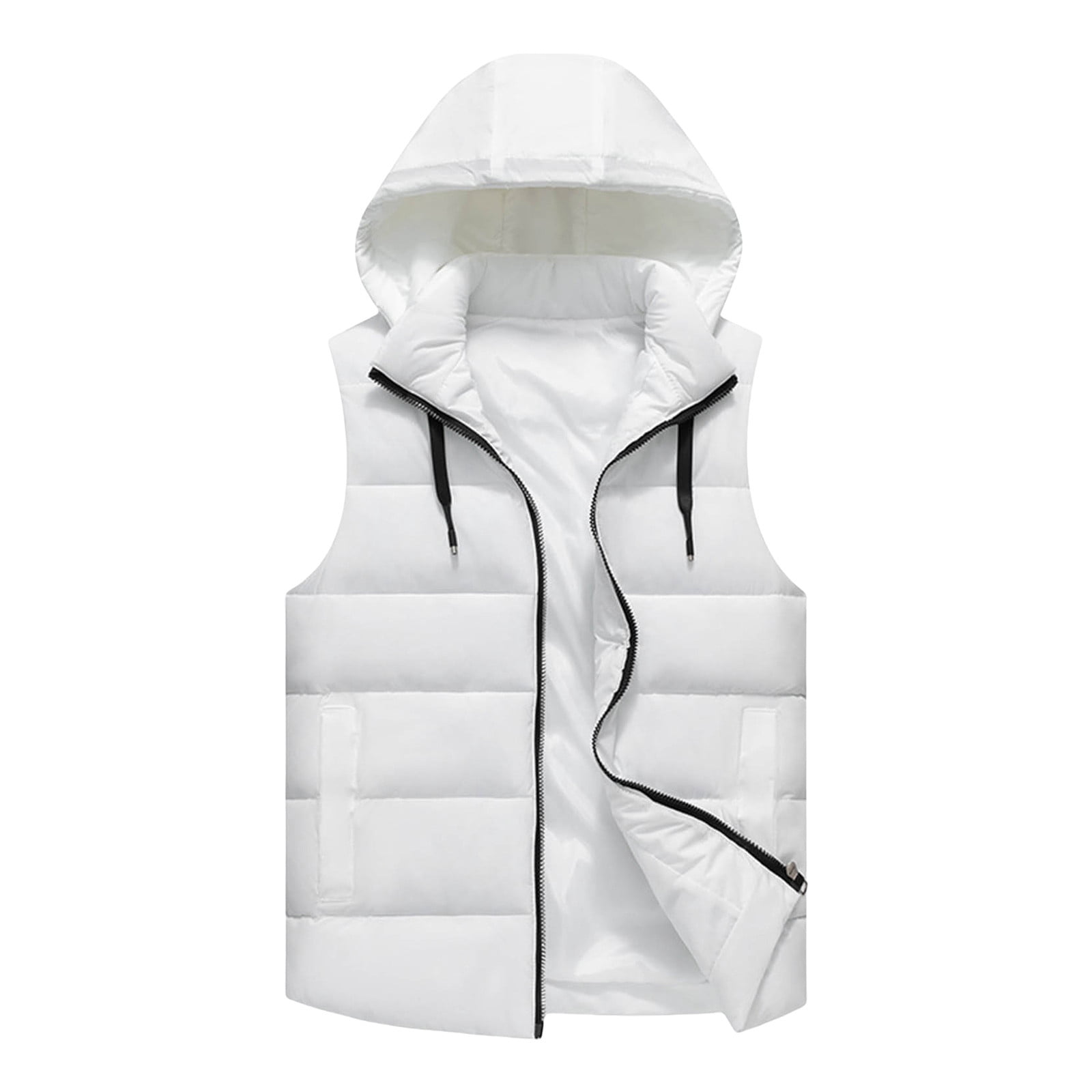 VBTAPA Mens Puffer Vest Hoodies Lightweight Zip Sleeveless Jackets Outdoor Puffy Winter Insulated Outerwear for Running Golf Hiking Work White XXXL