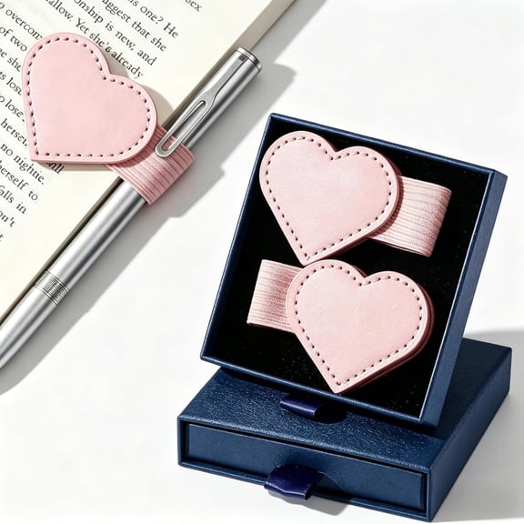 2Pcs Magnetic Leather Bookmarks with Pen Holder Gift Box, Heart-Shaped Magnetic Book Marks for Book Lover Readers Cute Leather Bookmark for Women Girls