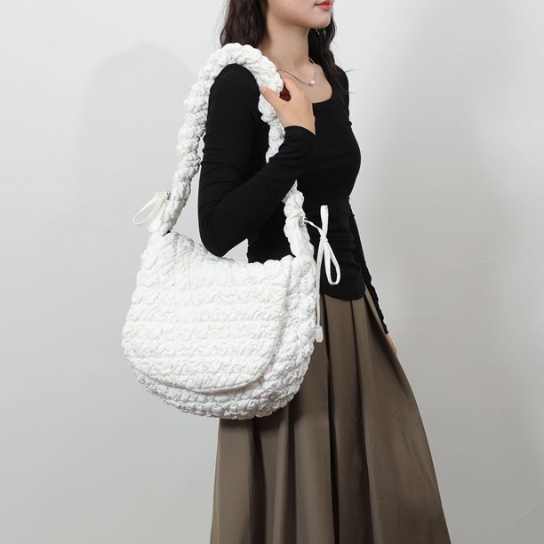 Bolso Cuerpo Cruzado Acolchado Hinchado para Mujeres Correa Hojaldre Tirante Ajustable