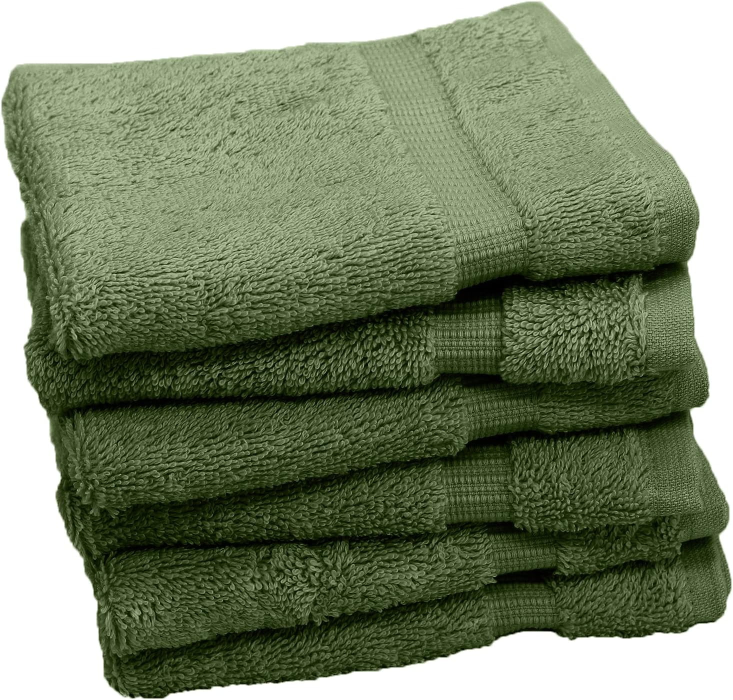 Luxury Hotel &  Collection, 100% Turkish Cotton 700 GSM Cloth, for Body wash, Makeup Remover & Cleaning, Baby, face, Dobby Border Soft washcloths Towel Set 13" X 13", Moss, Set of 6