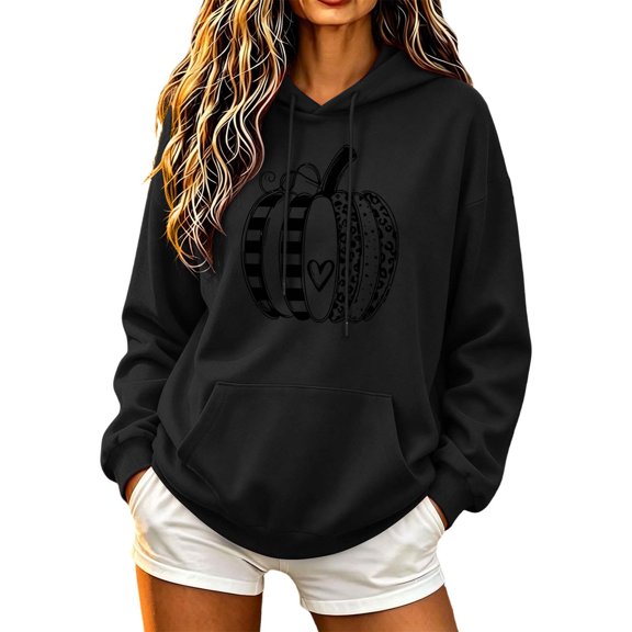 Enjoytime Womens Hoodie Halloween Printed Drawstring Long Sleeve Pullover Sweatshirt Fall Vintage Casual Spooky Season Hoodies