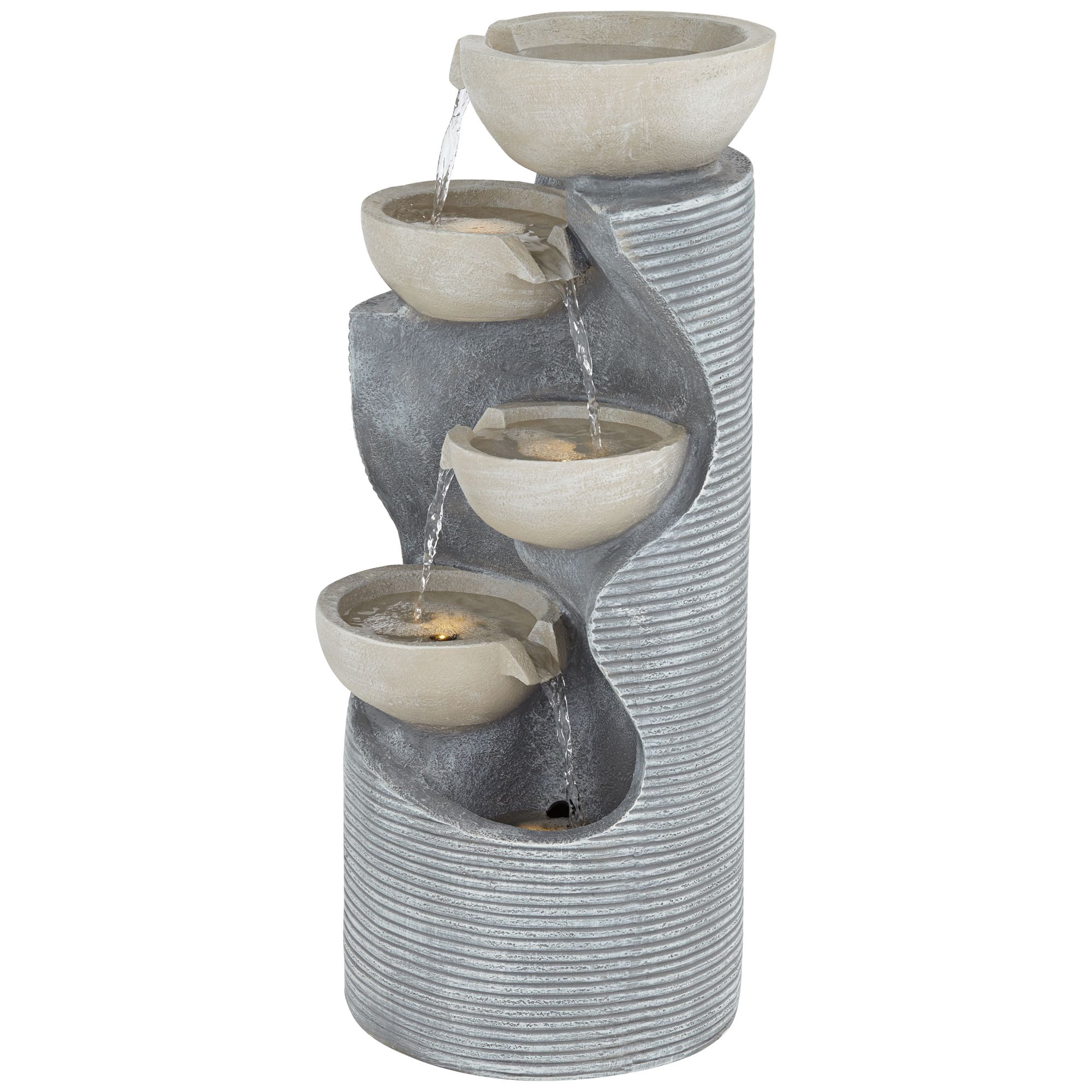Tarin Four Bowl 31 1/2" High Large Modern Indoor Outdoor Decor Faux Stone Floor Fountain w/ Light LED Cascading