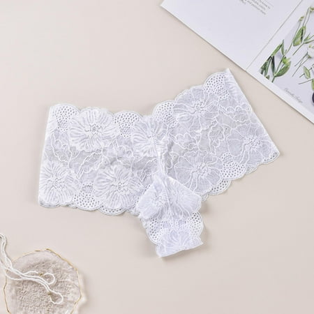 uublik Briefs for Women White No Show Thong Underwear Stretch Breathable Lace Panties