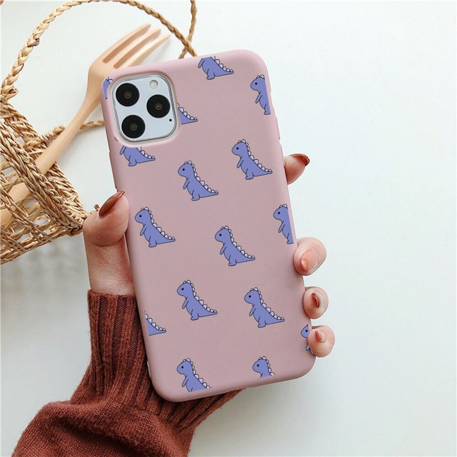 Lindo Animal dinosaurio Coque funda de teléfono para iPhone 13 12 11 Pro Max XR XS 7 8 Plus SE20 mate suave Color caramelo funda trasera de silicona Tan Jianjun unisex