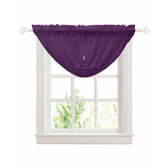 Waterfall Valances for Windows, Pure Dark Purple Kitchen Sheer Valance Curtains, Simple Solid Color Rod Pocket Elegant Swag Valances for Living Room Bedroom, 47.2"x38.5", 1 Panel