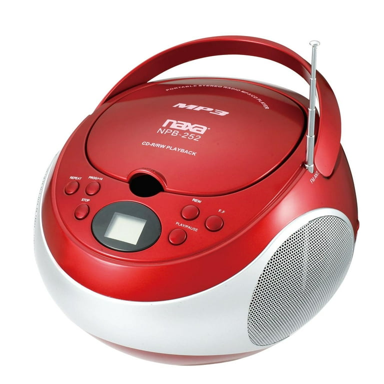 Naxa Portable AM/FM Stereo MP3 CD Player Boombox, Red, NPB252RD