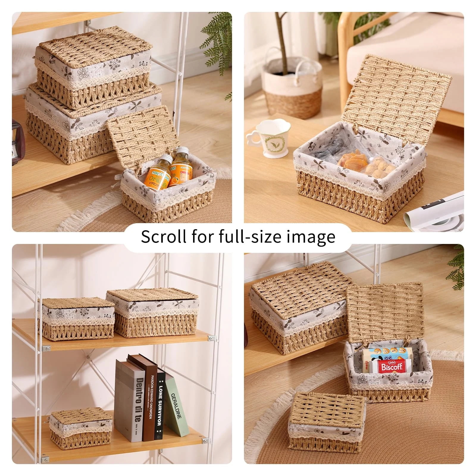 TEAFIRST Set of 3 Wicker Baskets for Storage, Organization Storage Bins with Lid for Bedroom