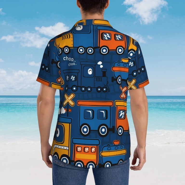 Zufioo Funny Steam Train Hawaiian Shirt for Men,Beach Shirts