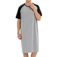 thumbnail image 2 of DODOING Mens Sleep Shirt Round Neck T-Shirt Sleepwear Raglan Sleeve Nightshirt Patchwork Long Button Loose Pajama Casual Sleepshirt Homewear, 2 of 8