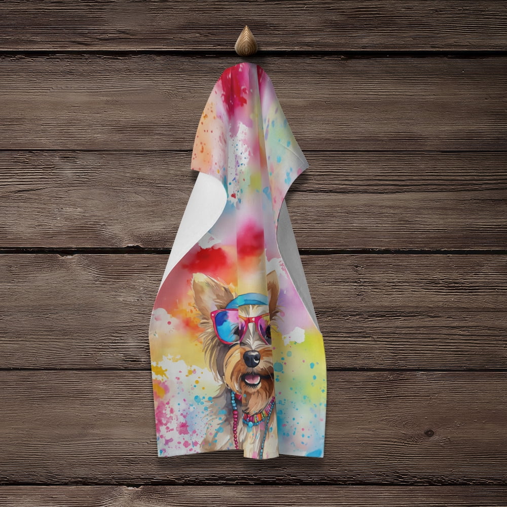 Yorkshire Terrier Hippie Dawg Kitchen Towel 15 in x 25 in