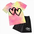 thumbnail image 4 of Toddler Baby Girl Outfits Summer Clothes Set Tie Dye Interlocking Heart Print T-Shirt and Shorts Set Cute Pattern Printed Outfits 9-10 Years, 4 of 4