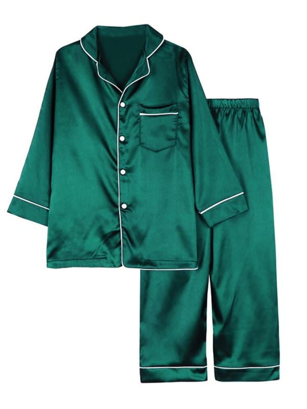Kids Silk Pjs Pajamas Set PJS Long Sleeve Button Down Sleepwear ...
