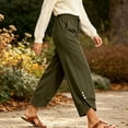 thumbnail image 4 of Karymi Linen&nbsp;Pants&nbsp;Women Thick Cropped Sweatpants, Elastic Drawstring Waist Jogger Pants, Button Decor Irregular Split Hem Trousers with Side Pockets, 4 of 9