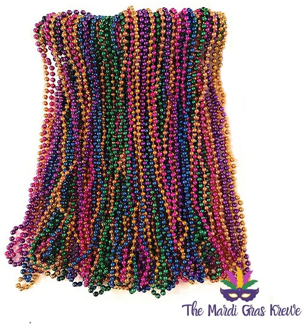  Mardi Gras Beads 33 inch 7mm, 12 Dozen, 144 Pieces, Assorted  Necklaces with Doubloon : Toys & Games
