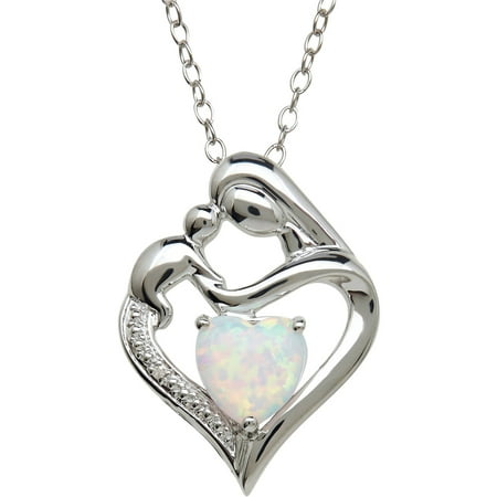 Brilliance Fine Jewelry Created Opal and Diamond Accent Pendant in Sterling Silver, 18