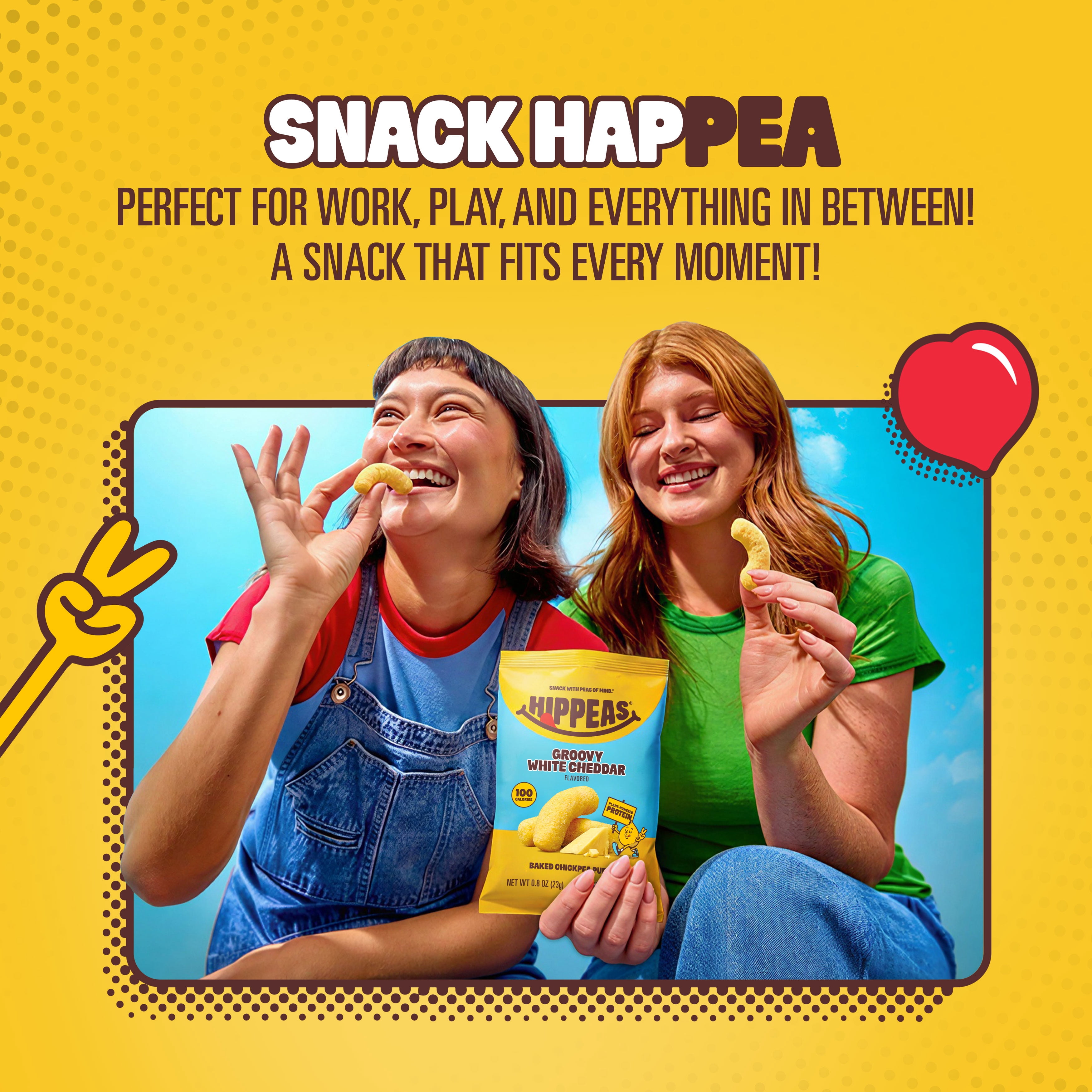 HIPPEAS Chickpea Puffs, Groovy White Cheddar, Gluten Free, Dairy Free, 4g Protein, 0.8 oz, 6 Pack