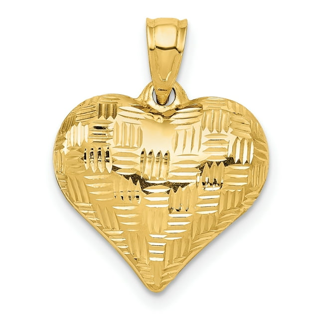 14K Yellow Gold Textured Puff Heart Pendant